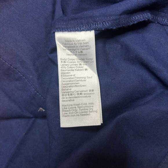 J.Crew Factory Navy Linen Blend Smock Neck Button Front Top Sz M NWT - Picture 7 of 7